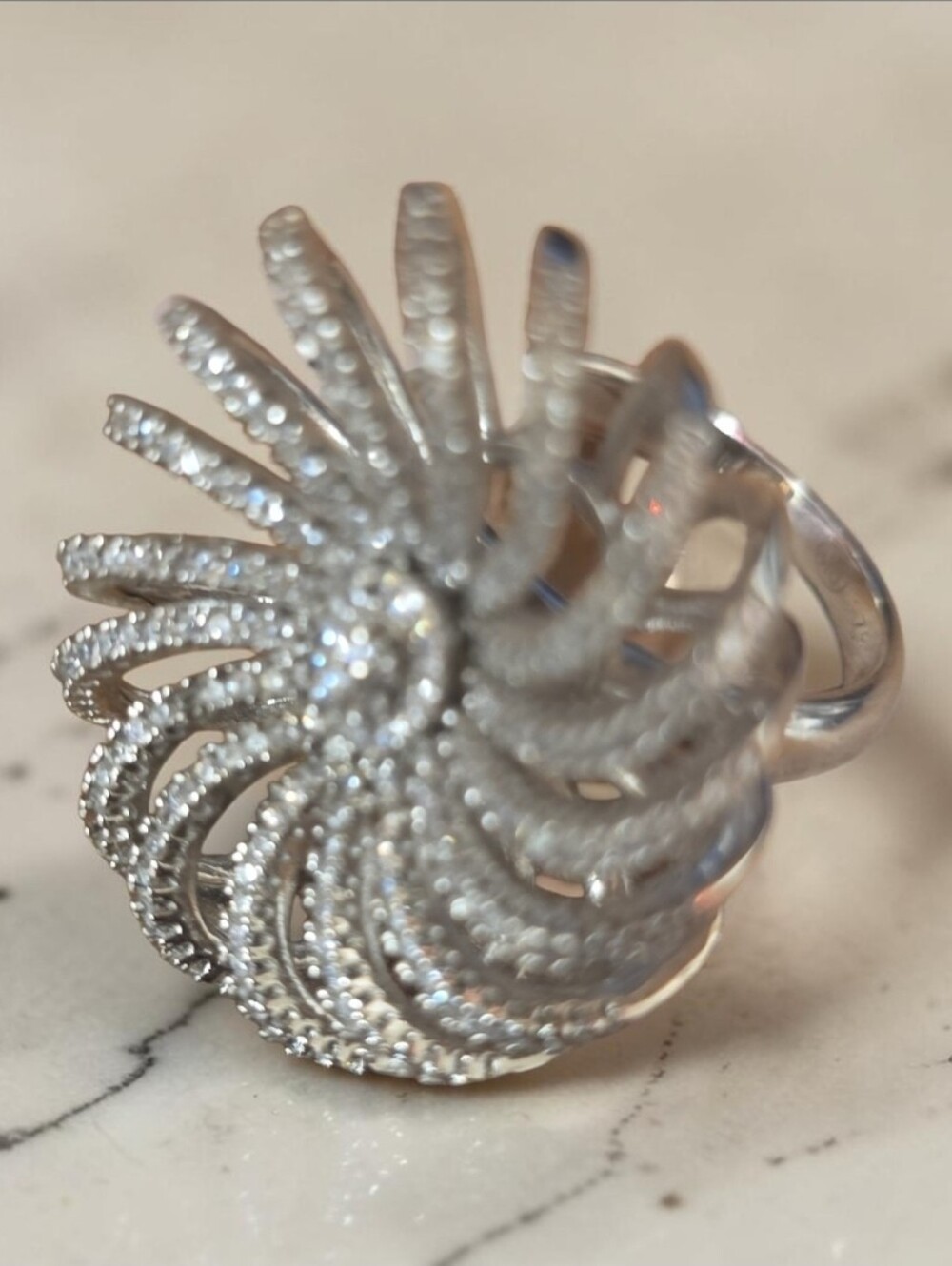 Sterling Silver Spiral Pavé Crystal Statement Ring Size 7 - Women Jewelry